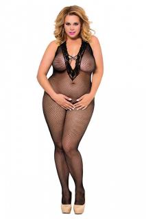 schwarzes Netz-Catsuit ouvert 6297, Bodystocking von Softline Plus Size