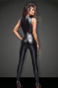 schwarzer Ärmelloser Powerwetlook Overall mit Spitze F166 von Noir Handmade B#tch Collection