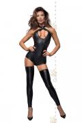 schwarzer Powerwetlook Body wit Sptizen-Ausschnitt F169 von Noir Handmade B#tch Collection