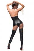 schwarzer Powerwetlook Body wit Sptizen-Ausschnitt F169 von Noir Handmade B#tch Collection